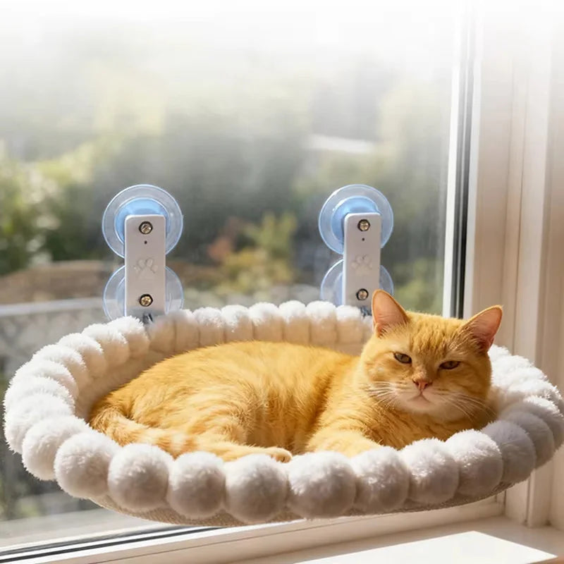 Sunny Perch cat window hammock mounted on a window with suction cups