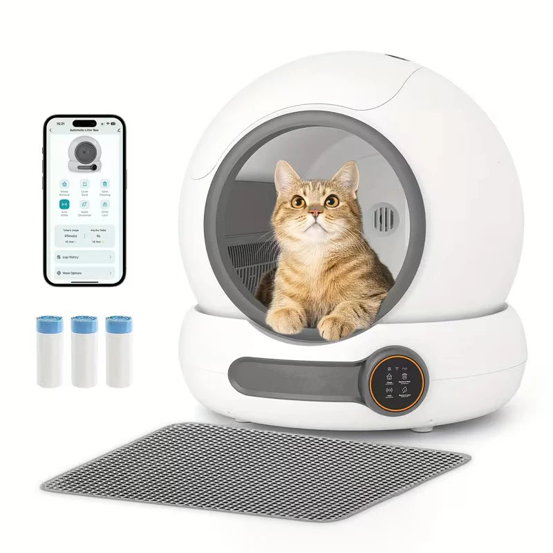PurePod self-cleaning litter box with app, waste bags and litter mat